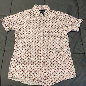 MONUMENT, Size Small, Red, White, Grey Christmas Hats Short Sleeve Shirt